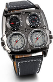 Herren Armbanduhr, Leder Legierung, Elegant Analog Quarz Kompass Thermometer Armband Uhr mit Zwei Zifferblättern, Schwarz ÖZENSAAT