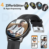 Smartwatch 1,3 Zoll runde Armbanduhr mit personalisiertem Bildschirm, Musiksteuerung, Herzfrequenz, Schrittzähler, Kalorien, usw. IP68 Wasserdicht Fitness Tracker für iOS und Android, Schwarz