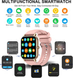 Smartwatch für Damen Herren, 1,85 Zoll Touchscreen Smart Watch mit Bluetooth Anrufe, IP68 Wasserdicht Fitnessuhr mit Herzfrequenzmonitor Schlafmonitor Schrittzähler, Sportuhr für iOS Android, Roségold