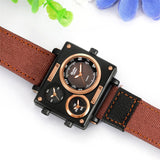 Herrenuhr Analog Quarz DREI Zeitzone Armbanduhr Männer Leder Armband Übergroße Quadrat Casual Uhr Sportuhr Geschenk ÖZENSAAT