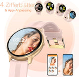 Smartwatch 1,3 Zoll runde Armbanduhr mit personalisiertem Bildschirm, Musiksteuerung, Herzfrequenz, Schrittzähler, Kalorien, usw. IP68 Wasserdicht Fitness Tracker für iOS und Android, Rosa