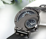 Herren Armbanduhr, Leder Legierung, Elegant Casual Analog Quarz Sportuhr Armband Uhr mit Zwei Anzeigetafeln, Schwarz Weiss Zifferblatt ÖZENSAAT