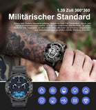 Smartwatch Herren mit Lederband, 1,39 Zoll Militär Smart Watch mit 24/7Herzfrequenz, Blutdruck, Schlafüberwachung für Android iOS, 100+ Sportmodi Fitnessuhr, IP67 Wasserdicht, Telefonfunktion