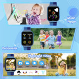 Smartwatch Kinder - Smart Watch Kids Telefon Uhr mit Schrittzähler Anruf SOS Spiele Musik Kamera Wecker Hörbuch Gewohnheit, Kinderuhr Telefonieren für Jungen Mädchen 3-12 Jahre Geschenk (Blau)