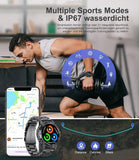 Smartwatch Herren mit Lederband, 1,39 Zoll Militär Smart Watch mit 24/7Herzfrequenz, Blutdruck, Schlafüberwachung für Android iOS, 100+ Sportmodi Fitnessuhr, IP67 Wasserdicht, Telefonfunktion