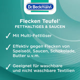 Dr. Beckmann Fleckenteufel Fetthaltiges & Saucen | Spezialfleckentferner gegen Fettflecken, Schokoladen-Flecken, u.v.m. | 50 ml