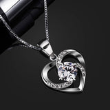 Kette Herz Damen Halskette 925 Sterling Silber Anhänger ''Liebe ist das Glück'' Schmuck Zirkonia 45CM Kettenlänge Geschenk für Damen