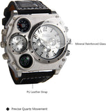 Herren Armbanduhr Analog Quarz Kompass Thermometer Zwei Zeitzonen Sport Uhr mit Leder Armband und großem Digital Zifferblatt Vatertagsgeschenk ÖZENSAAT