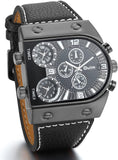 Herren Armbanduhr, 3 Zeitzone übergroße Militär Sportuhr Analog Quarz Uhr mit Leder Armband, 4 Modellen ÖZENSAAT