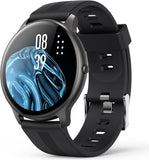 Smartwatch 1,3 Zoll runde Armbanduhr mit personalisiertem Bildschirm, Musiksteuerung, Herzfrequenz, Schrittzähler, Kalorien, usw. IP68 Wasserdicht Fitness Tracker für iOS und Android, Schwarz