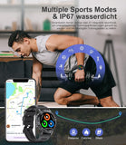 Smartwatch Herren mit Lederband, 1,39 Zoll Militär Smart Watch mit 24/7Herzfrequenz, Blutdruck, Schlafüberwachung für Android iOS, 100+ Sportmodi Fitnessuhr, IP67 Wasserdicht, Telefonfunktion