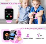 Pink Smartwatch Kinder-Uhr Telefon für Mädchen und Jungen mit Spiele Anruffunktion SOS Kamera Musik Schrittzähler Taschenlampe Wecker-Kids smart Watch telefonieren Geschenk für 4-10 Jahre(Rosa)