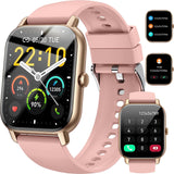 Smartwatch für Damen Herren, 1,85 Zoll Touchscreen Smart Watch mit Bluetooth Anrufe, IP68 Wasserdicht Fitnessuhr mit Herzfrequenzmonitor Schlafmonitor Schrittzähler, Sportuhr für iOS Android, Roségold