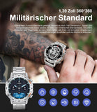 Smartwatch Herren mit Metallband, 1,39 Zoll Militär Smart Watch mit Herzfrequenz, Blutdruck, Schlafüberwachung für Android iOS, 100+ Sportmodi Fitnessuhr, IP67 Wasserdicht, Bluetooth Anrufe