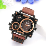 Herrenuhr Analog Quarz DREI Zeitzone Armbanduhr Männer Leder Armband Übergroße Quadrat Casual Uhr Sportuhr Geschenk ÖZENSAAT