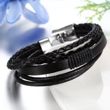 Lederarmband Herren Damen Armband Multi-Layered Wickelarmband geflochten Leder Armbänder Armreif mit Magnetverschluss Geschenke für Männer Schwarz Braun Silber ÖZENSAAT