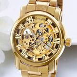 Herren Armbanduhr, Business Casual Skelett mechanische Mechanik Uhr mit Edelstahl Armband, Gold Farben ÖZENSAAT