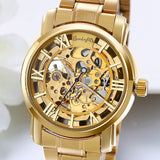 Herren Armbanduhr, Business Casual Skelett mechanische Mechanik Uhr mit Edelstahl Armband, Gold Farben ÖZEN SAAT