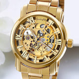 Herren Armbanduhr, Business Casual Skelett mechanische Mechanik Uhr mit Edelstahl Armband, Gold Farben, ÖZEN SAAT