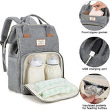Baby Wickelrucksack Wickeltasche mit USB-Ladeanschluss und 2 Kinderwagengurten Multifunktional Große Kapazität Babytasche Reisetasche für Unterwegs (Grau)