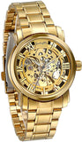 Herren Armbanduhr, Business Casual Skelett mechanische Mechanik Uhr mit Edelstahl Armband, Gold Farben, ÖZEN SAAT