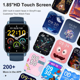 Smartwatch für Damen Herren, 1,85 Zoll Touchscreen Smart Watch mit Bluetooth Anrufe, IP68 Wasserdicht Fitnessuhr mit Herzfrequenzmonitor Schlafmonitor Schrittzähler, Sportuhr für iOS Android, Schwarz