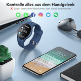 Smartwatch, 1,3 Zoll runde Armbanduhr mit personalisiertem Bildschirm, Musiksteuerung, Herzfrequenz, Schrittzähler, Kalorien, usw. IP68 Wasserdicht Fitness Tracker für iOS und Android, Blau