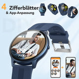 Smartwatch, 1,3 Zoll runde Armbanduhr mit personalisiertem Bildschirm, Musiksteuerung, Herzfrequenz, Schrittzähler, Kalorien, usw. IP68 Wasserdicht Fitness Tracker für iOS und Android, Blau