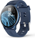 Smartwatch, 1,3 Zoll runde Armbanduhr mit personalisiertem Bildschirm, Musiksteuerung, Herzfrequenz, Schrittzähler, Kalorien, usw. IP68 Wasserdicht Fitness Tracker für iOS und Android, Blau