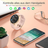 Smartwatch, 1,3 Zoll runde Armbanduhr mit personalisiertem Bildschirm, Musiksteuerung, Herzfrequenz, Schrittzähler, Kalorien, usw. IP68 Wasserdicht Fitness Tracker für iOS und Android, Rosa