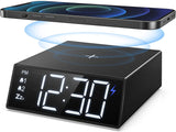 Digitaler Wecker mit Kabelloser Ladestation, Digital Uhr mit 4 Helligkeit/Snooze/Großen Zahlen/Wireless Charger - Schwarz