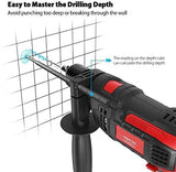 Schlagschrauber 850 W und 3000 U/min, elektrischer Hammer- und Bohrerfunktion, 2-in-1, mit 360 ° drehbarem Griff und Tiefenlineal für Beton, Holz, Stahl, 220 V