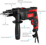 Schlagschrauber 850 W und 3000 U/min, elektrischer Hammer- und Bohrerfunktion, 2-in-1, mit 360 ° drehbarem Griff und Tiefenlineal für Beton, Holz, Stahl, 220 V