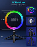 Ringlicht mit Stativ und Handyhalter, 10-Zoll-Selfie-Ringlichter für Make-up, Live-Streaming, Tiktok, YouTube-Video, dimmbares LED-Kreislicht mit Fernbedienung