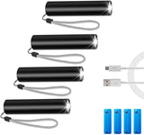 Mini LED Taschenlampe, 4 Stück Superhelle LED Taschenlampen mit 3 Modi, (mit Eingebauter Batterie) Klein Aufladbar USB Wasserdichte Handlampe Taschenlampen für Kinder, Angeln, Wandern und Camping