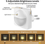 Nachtlicht Steckdose mit Dämmerungssensor, 2 Stück Nachtlicht kinder 3 Modi (Auto/ON/OFF) Helligkeit Einstellbar, LED Stromsparende Orientierungslicht Warmweiß für Kinderzimmer, Schlafzimmer, Flur