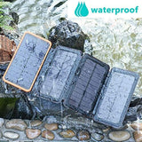 Solar Powerbank 25000mAh Tragbare Solar Ladegerät mit 4 Solarpanels, Outdoor wasserfester externer Akku mit 2 USB Ports für Smartphones, Tablets