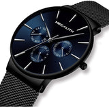 Herrenuhr Schwarz Edelstahl Mesh, Armbanduhr Herren Dünne Analog Quarz Uhr Wasserdicht mit Datum, Klassische Elegantes Geschenke für Männer