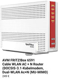 AVM FRITZ!Box 6591 Cable WLAN AC + N Router (DOCSIS-3.1-Kabelmodem, Dual-WLAN Ac+N (MU-MIMO) mit 1733 (5 GHz) + 800 Mbit/S (2, 4 GHz), VoIP-Telefonanlage)