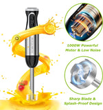 Pürierstab, 4-en-1 Stabmixer Elektrischer, 1000W Stufenlos Geschwindigkeiten Pürierstab Edelstahl, Schneebesen, 500ml Zerkleinerer und 700ml Messbecher für Babynahrung,