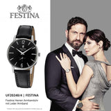 Festina Herren-Damen 36mm Analog Quarz Uhr mit Leder Armbanduhr